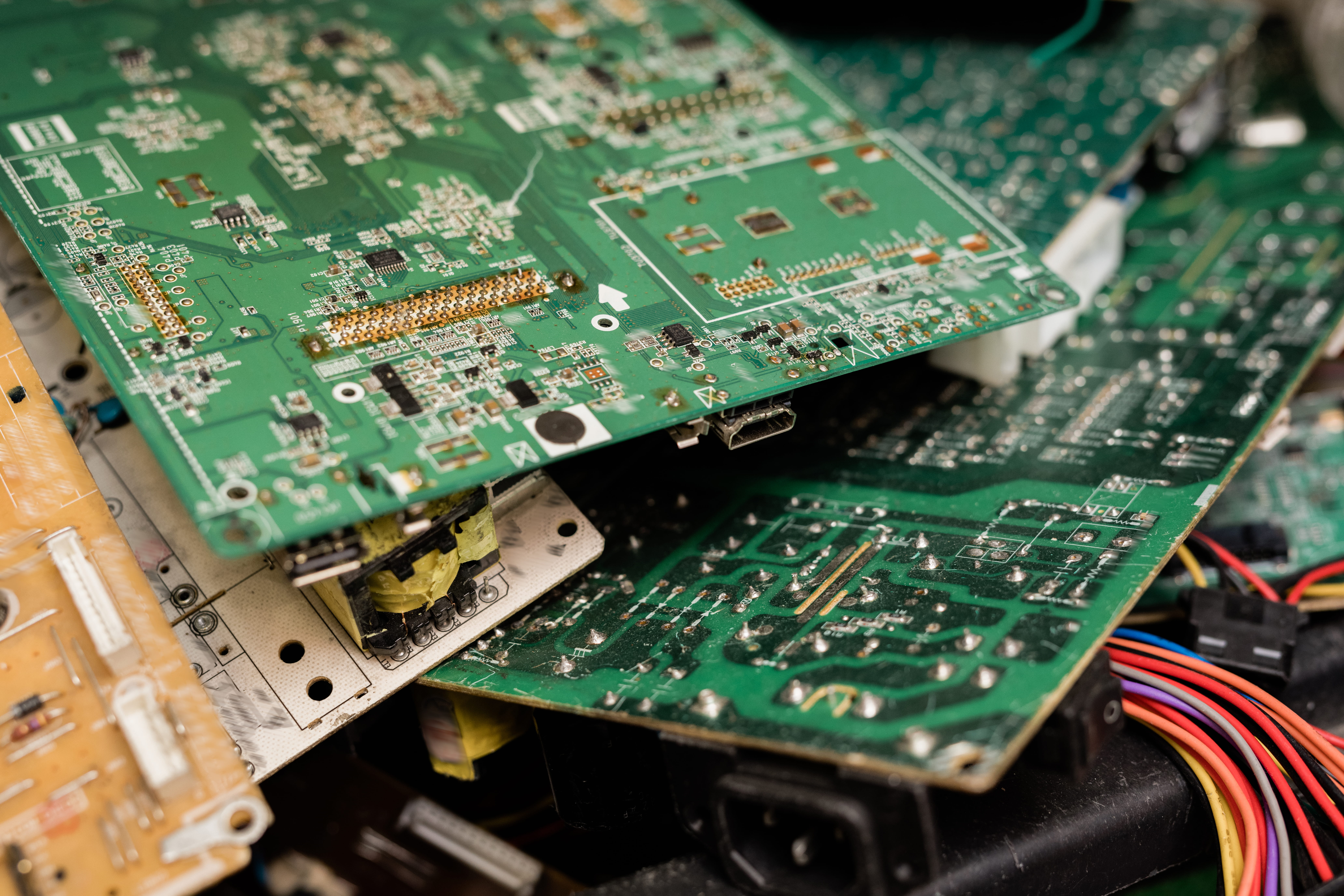 Television circuit boards being repaired